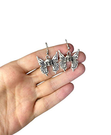 Gotik Kelebek Skull Küpe