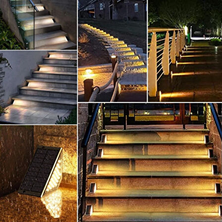 ct stones 8 Adet Üçgen  Güneş Enerjisi ile Şarj Olan Dış Mekan Solar Basamak Köşe Lambası