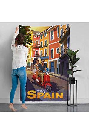 İspanya Cvenca Sokaklarında Motorlu Aşıklar Duvar Örtüsü-7726