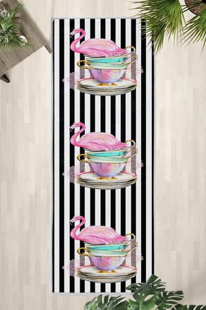 Fincanlı Flamingo Yıkanabilir Yolluk Halı Kaymaz Taban Salon Mutfak