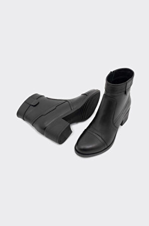 Hakiki Deri Kısa Topuklu Fermuarlı Kadın Bot 