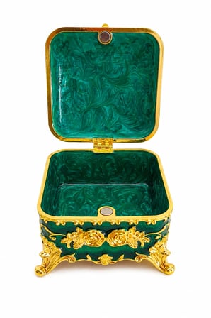 Kare Mücevher Takı Kutusu Yeşil Gold Dekoratif Takı Saklama Kutusu Metal Ayaklı 6x8x8 cm