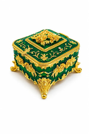 Kare Mücevher Takı Kutusu Yeşil Gold Dekoratif Takı Saklama Kutusu Metal Ayaklı 6x8x8 cm