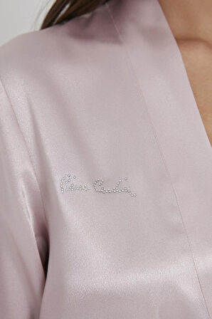 Pierre Cardin Saten Kısa Tek Sabahlık 1010 Pudra