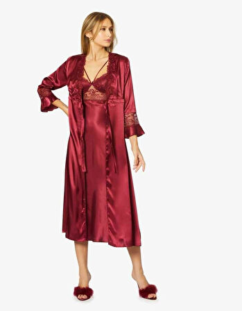 Pierre Cardin 6'lı Bordo Uzun Gecelik Sabahlık Set 6025