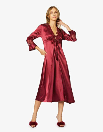 Pierre Cardin 6'lı Bordo Uzun Gecelik Sabahlık Set 6025