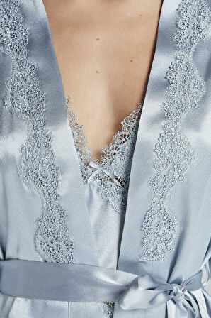 Pierre Cardin 6965 Altılı Saten Gecelik Sabahlık Takımı Mist
