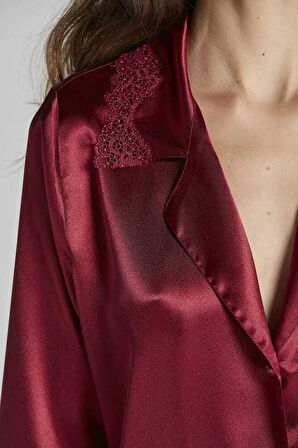Pierre Cardin 6965 Altılı Saten Gecelik Sabahlık Takımı Bordo