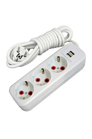 Asyagrup Ay-ka Üçlü Topraklı Grup Priz / 2xusb'li - 5 Metre