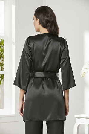 Pierre Cardin Siyah Saten 3'lü Pijama Takım 2075