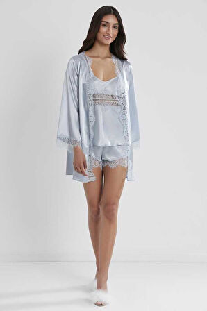 Pierre Cardin Saten Mist 3lü Kimono Şort Takımı 2490 