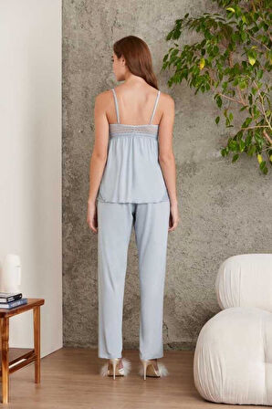 Pierre Cardin 2820 Kadın Mist Dantelli Penye 3'lü Sabahlıklı Pijama Takım