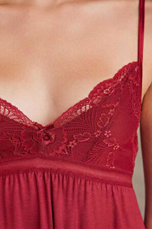 Pierre Cardin Penye Dantelli Gecelik Sabahlık Takım 4010 Bordo