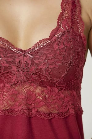 Pierre Cardin Penye Dantelli Gecelik Sabahlık Takım 4020 Bordo