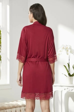 Pierre Cardin Penye Dantelli Gecelik Sabahlık Takım 4020 Bordo