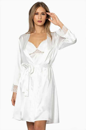 Pierre Cardin Sütyen Kaplı Ekru Sabahlık Gecelik Set 4285