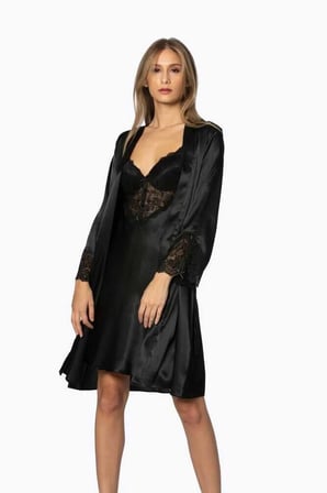 Pierre Cardin 2li Siyah Saten Kısa Gecelik Sabahlık 4300