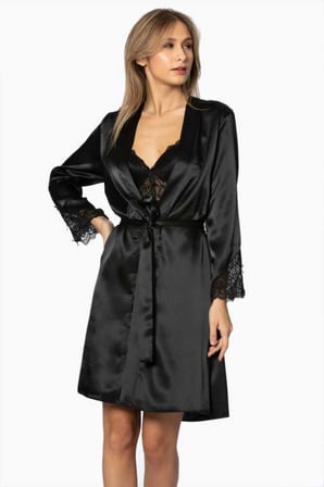 Pierre Cardin 2li Siyah Saten Kısa Gecelik Sabahlık 4300