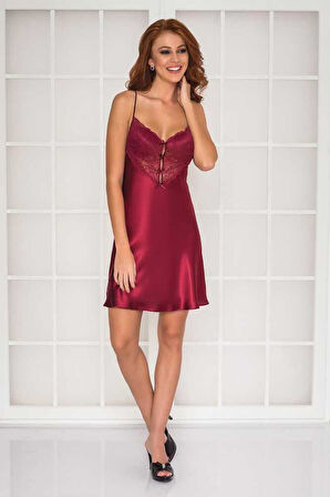 Pierre Cardin 2li Bordo Saten Kısa Gecelik Sabahlık 4300