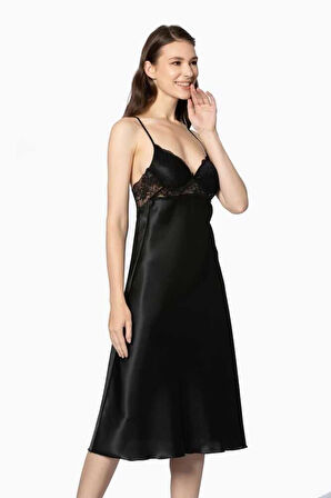 Pierre Cardin Siyah Uzun Saten Sabahlık Gecelik Set 4370