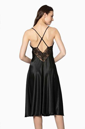 Pierre Cardin Siyah Uzun Saten Sabahlık Gecelik Set 4370