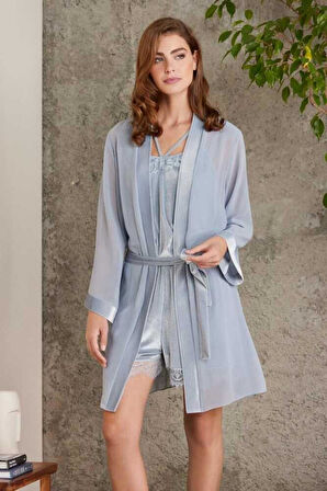 Pierre Cardin Dantelli Kadife Tulum Sabahlık Takım 4800 Mist