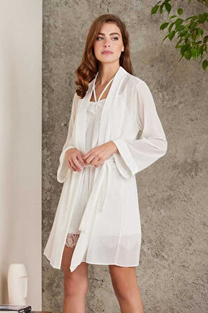 Pierre Cardin Dantelli Kadife Tulum Sabahlık Takım 4800 Ekru