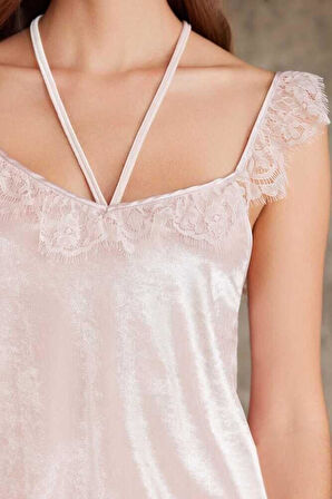 Pierre Cardin Dantelli Kadife Tulum Sabahlık Takım 4800 Pudra