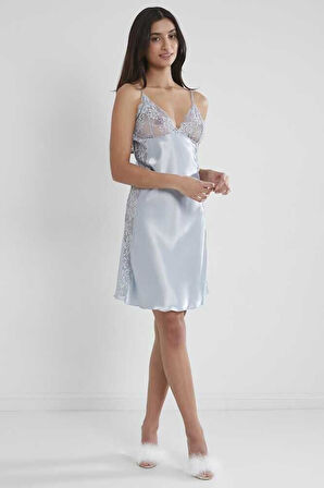 Pierre Cardin Saten Güpürlü Gecelik 624 Mist