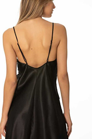 Pierre Cardin Siyah Saten Güpürlü Gecelik 624