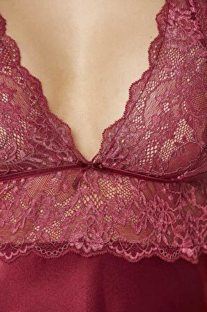 Pierre Cardin Saten Dantelli Gecelik 905 Bordo