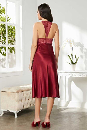 Pierre Cardin Saten Dantelli Gecelik 905 Bordo