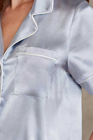 Pierre Cardin Saten Kadın Biyeli Şort Pijama Takımı Mist 1205