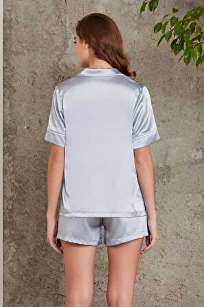Pierre Cardin Saten Kadın Biyeli Şort Pijama Takımı Mist 1205