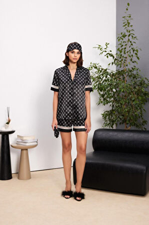 Pierre Cardin Siyah Saten Biyeli Kadın Pijama Şort Takımı 1325