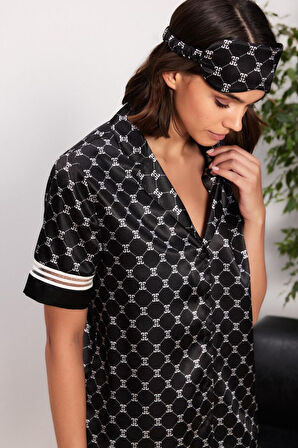 Pierre Cardin Siyah Saten Biyeli Kadın Pijama Şort Takımı 1325