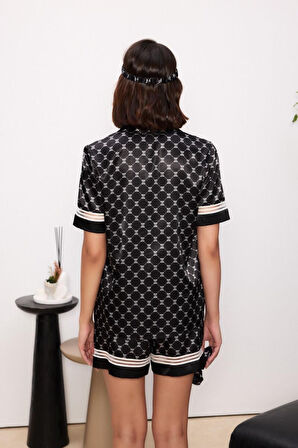 Pierre Cardin Siyah Saten Biyeli Kadın Pijama Şort Takımı 1325