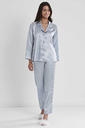 Pierre Cardin Mist Kadın Sırtı Dantel Saten Pijama Takımı 1438