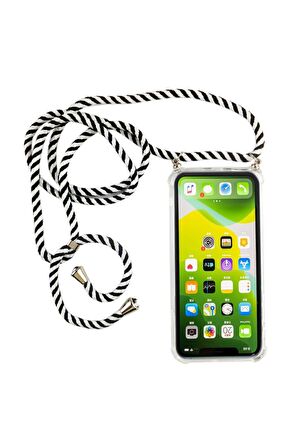 Samsung Galaxy S21 Plus Şeffaf Köşe Korumalı İpli Kılıf Boyuna Asmalı Askılı İp