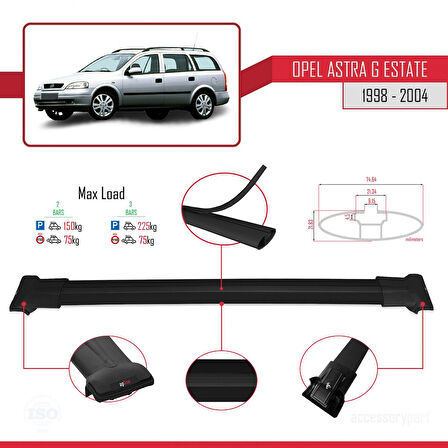 Opel Astra G (T98) SW 1998-2004 Arası ile Uyumlu FLY Model Ara Atkı Tavan Barı Siyah 2 Adet