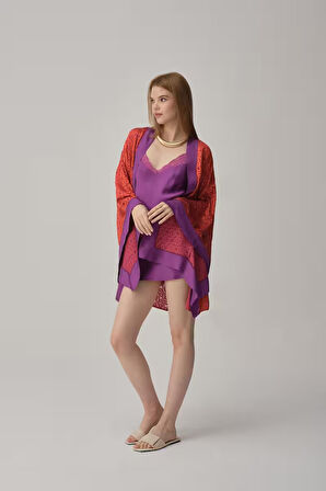 Pierre Cardin Vegan Ipek Saten Kadın Gecelik Sabahlık Takımı - Lx.25221 Violet