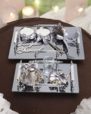 Reverence Gümüş Söz Tepsisi ve Damat Kahve Fincan Tepsisi