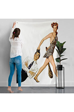 Modern Erkeği Sürükleyip Götüren Taş Devri Kadını Duvar Örtüsü-7738