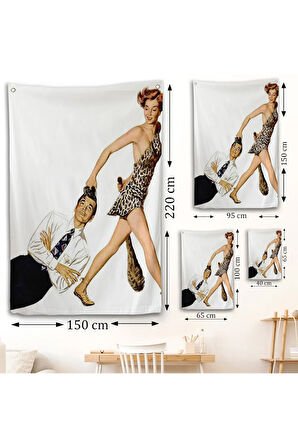Modern Erkeği Sürükleyip Götüren Taş Devri Kadını Duvar Örtüsü-7738