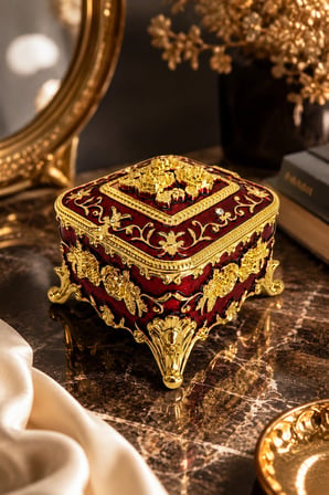 Kare Mücevher Takı Kutusu Yeşil Gold Dekoratif Takı Saklama Kutusu Metal Ayaklı 6x8x8 cm