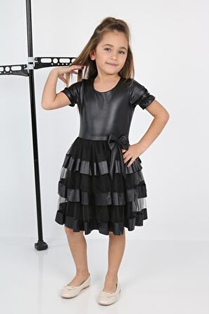 ÇocukYoluKids Tüllü Leather Kız Çocuk Abiye A1111111111004