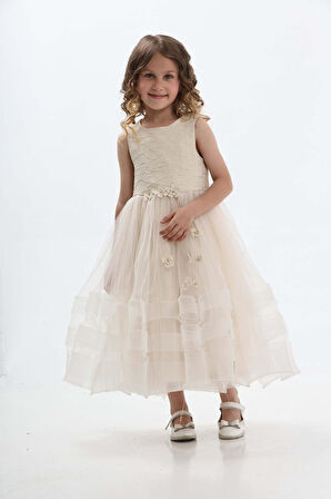 Prenses Pudra Kız Çocuk Abiye Elbise