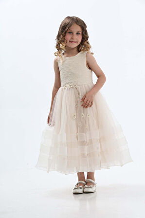 Prenses Pudra Kız Çocuk Abiye Elbise