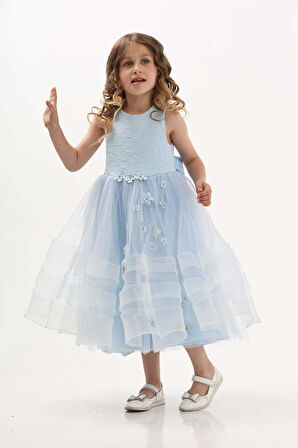 Prenses Mavi Kız Çocuk Abiye Elbise