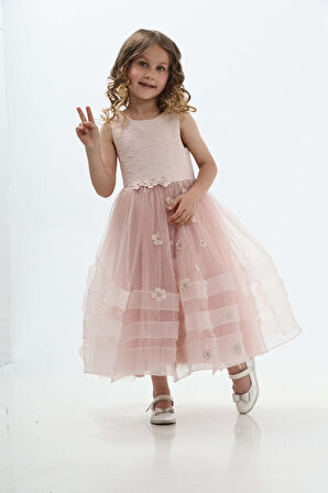 Prenses Pembe Kız Çocuk Abiye Elbise